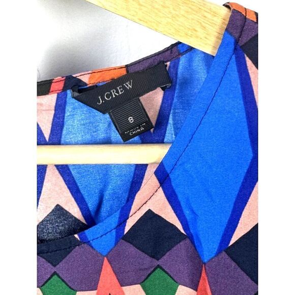 J. Crew Bold, Bright, Geometric Print S/S Blouse 100% Silk, EUC Size 6 - Picture 3 of 7